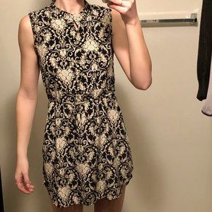 Blue and White  Button Up Paisley Mini Dress with Belt